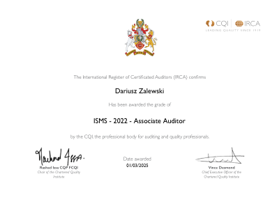 IRCA Associate Auditor certificate