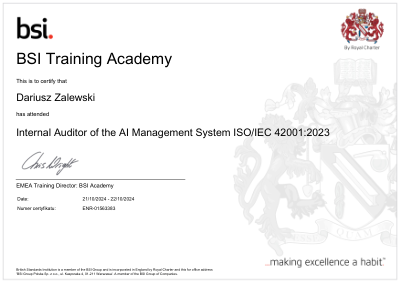 ISO 42001 Internal Auditor certificate