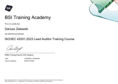 ISO/IEC 42001:2023 Lead Auditor certificate